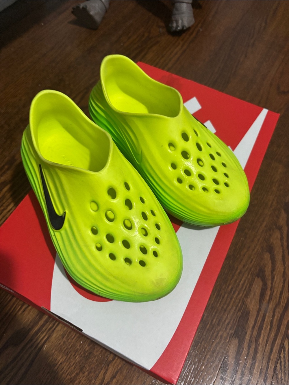 Nike Kids Neon Yellow Slip-On Water Shoes with Black Swoosh